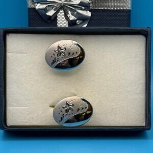 Vintage LaMode Steel Cuff Links • Floral Engraved • Boxed